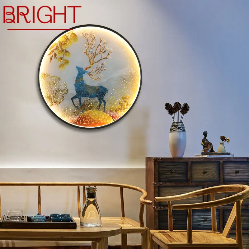 

BRIGHT LED Wall Lights Modern Sika Deer Figure Sconces Round Lamp Creative For Home Teahouse