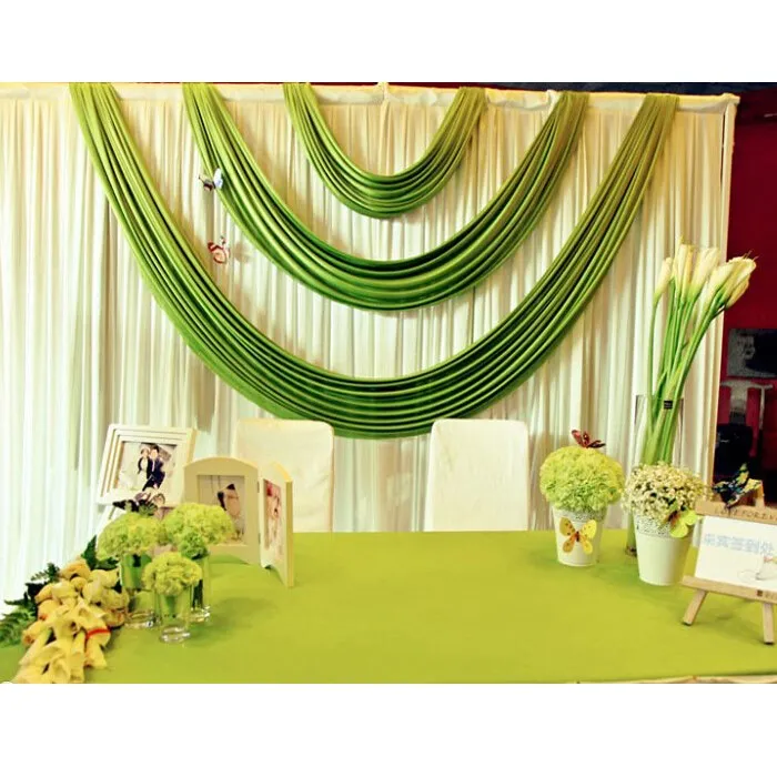 

3*6 Wedding Backdrop curtain white ice silk curtain green swag drapes customade size and color wedding party decoration