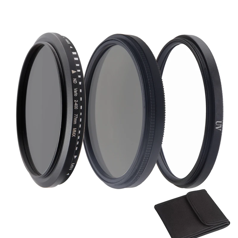 Camera Filter 49/52/55/58/62/67/72/77mm CPL+ND2-400+UV+Bag ND Adjustable Set For Sony Nikon Canon Fuji Pentax Accessories 4in1