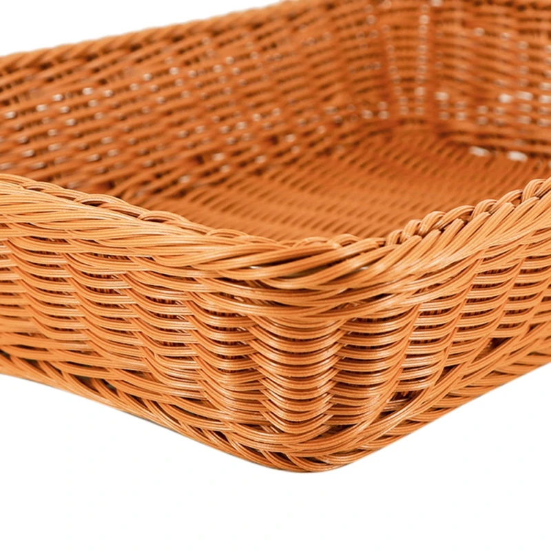 Handwoven Rattan Storage Basket Rectangular Wicker Tray Picnic Basket Bread Food Fruit Cake Plate Sundries Box Kitchen Organizer