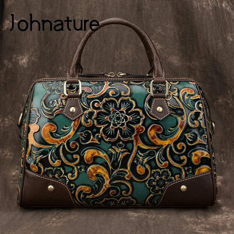 

Johnature Retro Genuine Leather Women Handbags 2024 New Handmade Embossing Cowhide Luxury Female Shoulder & Crossbody Bags