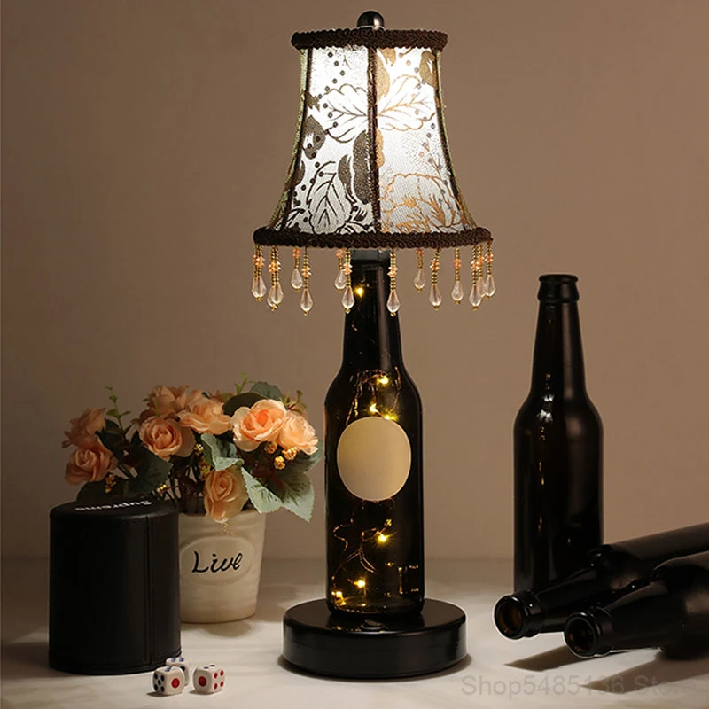 Glass Bottle Bar Table Lamp Restaurant Bedroom Bedside led Charging Desk Lamps Home lighting Fixtures Loft Decor Industrial Lamp