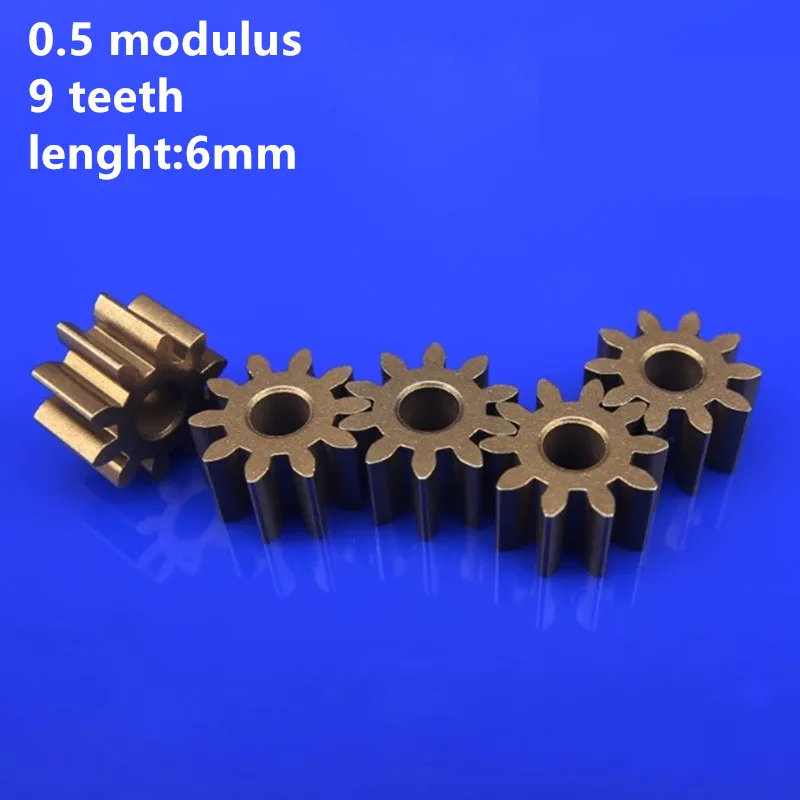 10pcs/lot 0.5 Modulus 9 Teeth Lenght 6mm Bore 2mm for Car Model Gear DIY Small Module Gear