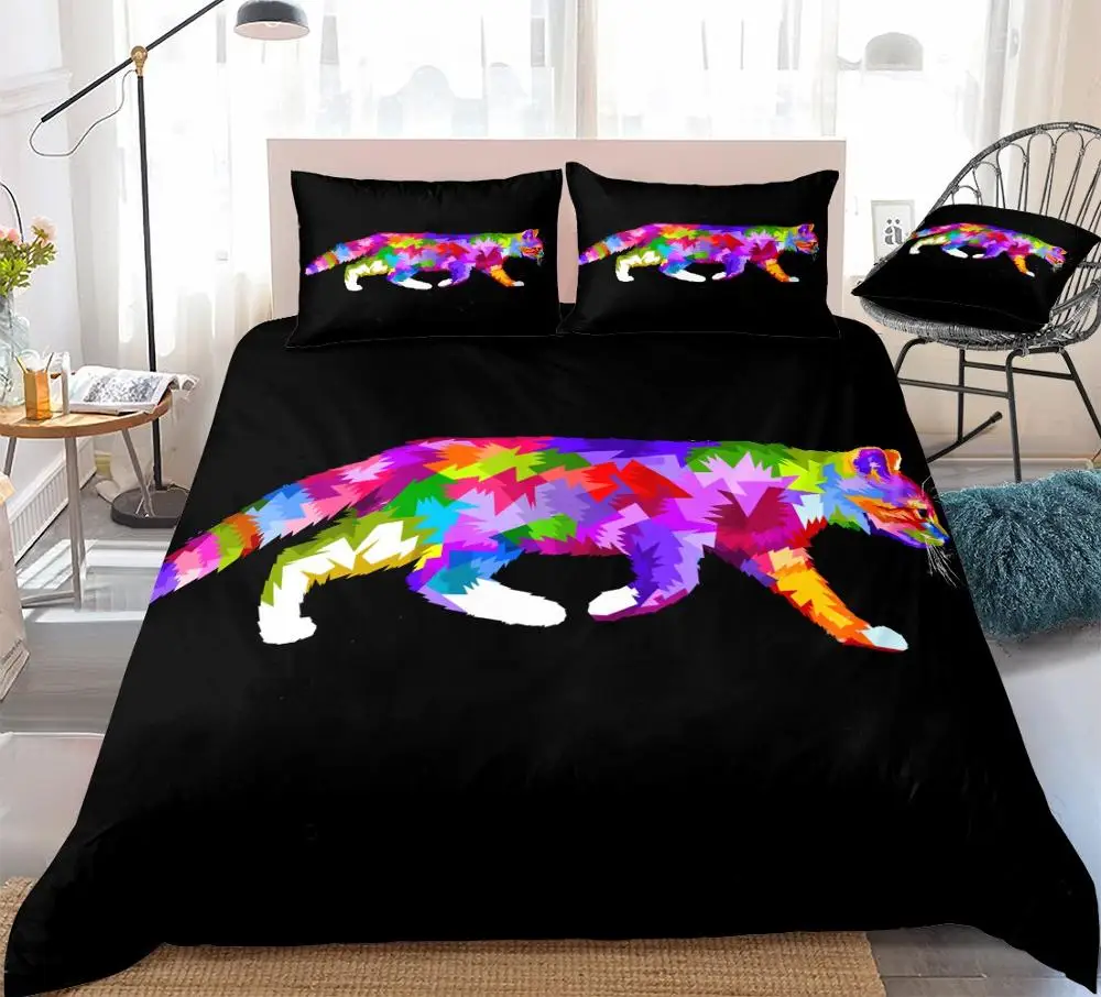 

Cat Duvet Cover Set Kids Boys Girls Bedding Set Cute Colorful Cat Pattern bed set Black 3 Pieces Animal Quilt Cover King Size