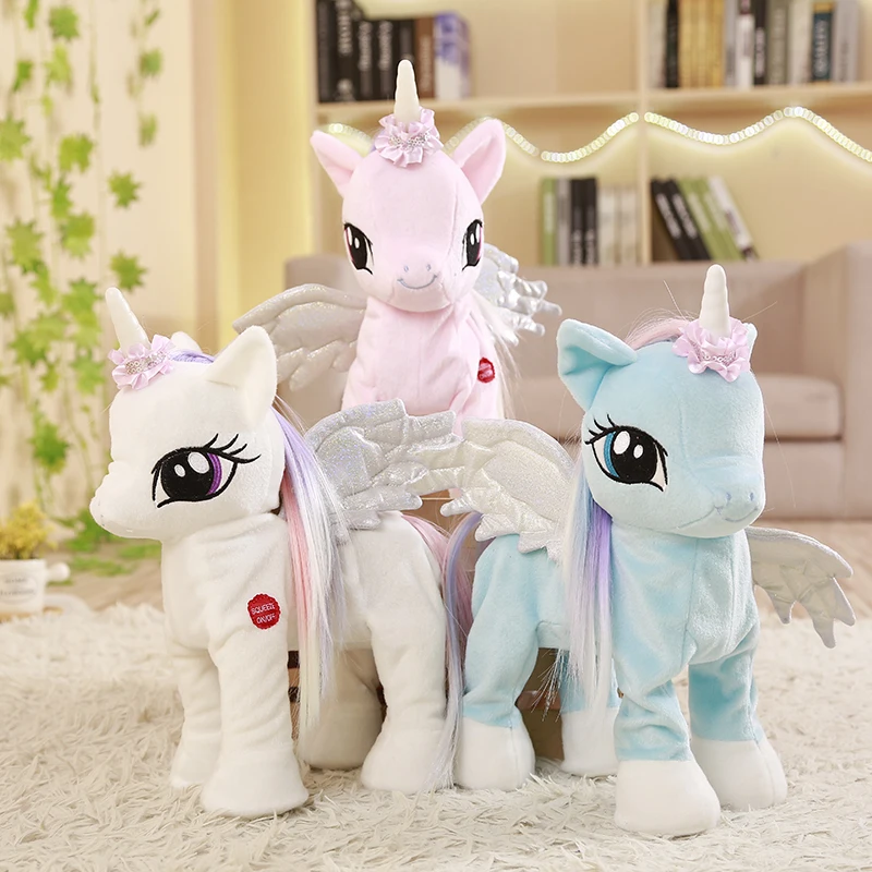 Juguetes Divertidos de peluche de unicornio eléctrico para caminar con línea de peluche Animal de música electrónica juguete de unicornio para niños regalos de navidad