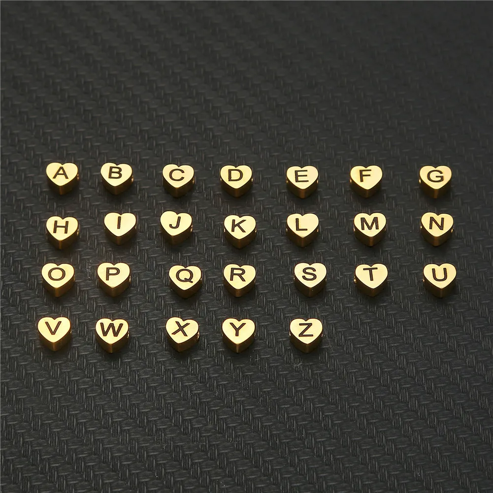 5PCS/lot Wholesale Stainless Steel Initials Heart Pendant First Letter Charms  for Jewelry Making DIY Heart Beads Pendants