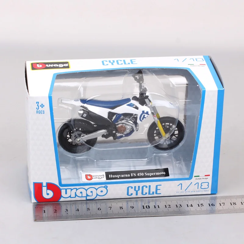 Supermoto Modelo Motocicleta Diecasts e Veículos De Brinquedo, Bburago, Husqvarna FS 450, Motocross Endurance Racing Bike Replica, 1:18 Escala