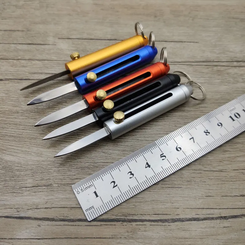 Mini wielofunkcyjny przesuwny nóż kieszonkowy brelok ze stopu aluminium mosiężny uchwyt przenośne narzędzia do przetrwania na zewnątrz EDC