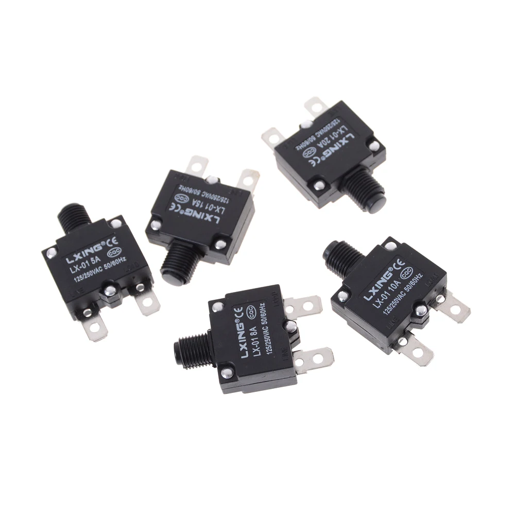 1pcs 5A 8A 10A 15A 20A Overload Switch Terminals 2 Pin Thermal Switch Circuit Breaker Overload Protector Disconnecting Current