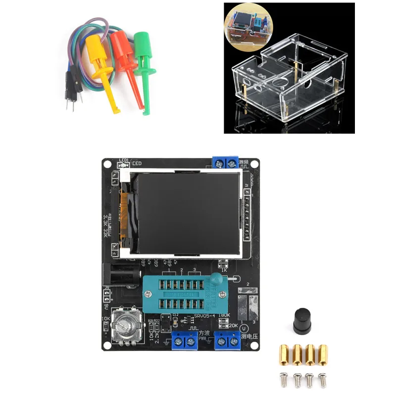 トランジスタテスターlcrダイオード静電容量,esr電圧,周波数計,pwm diyキットシェル,デュポンテストフック,オプション,gm328a,dc6.8,12v