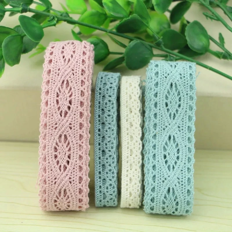 5 yard lot woven cotton lace trim DIY sewing curtain craft decoration baby blue baby pink cotton trim lace