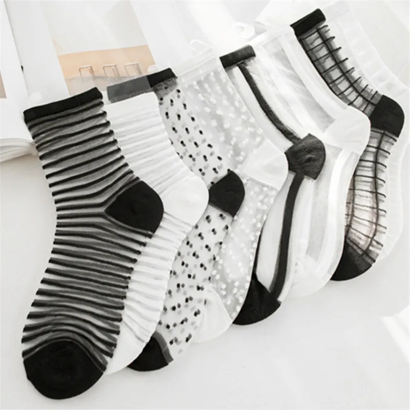 Moda Sexy kobiety skarpetki nowy produkt krystaliczny jedwab fala skarpetki wiosna lato przezroczyste koronki siatki skarpety kabaretki Lady Cool Sox