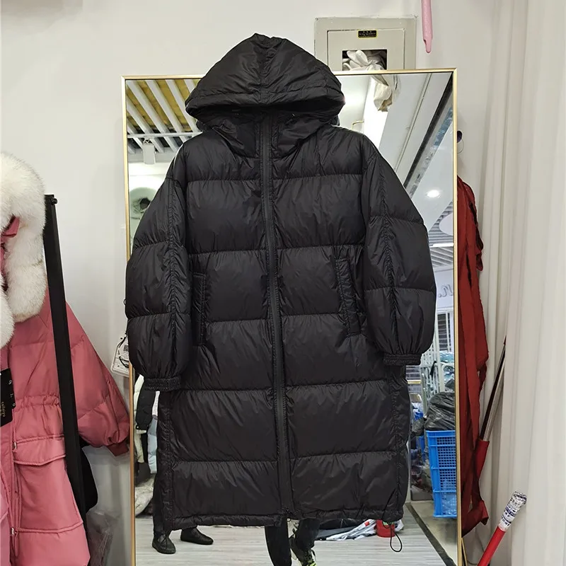 

New Winter Women White Duck Down Jacket Coats Fashion Female Solid Hooded Warm Puffer Overcoat Long Parkas Outwear