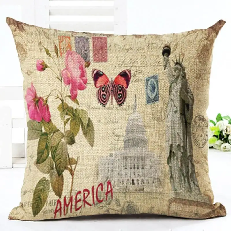 European Building Cushion Cover Cotton Linen Pillow Case American Painting Sofa Decorative Pillowcase Home Accessories Cover