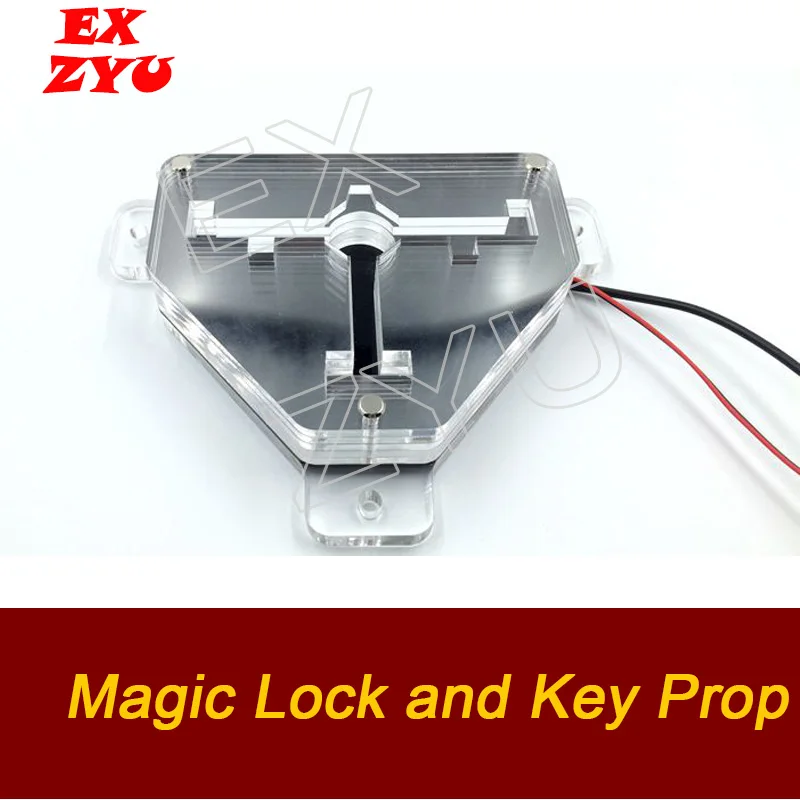 

EXZYU Magic lock and key escape room prop game put the key into right position to open lock with blue light chamber room