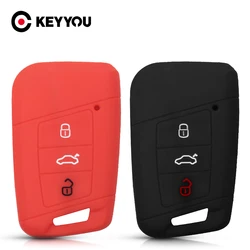 KEYYOU Silicone Key Case Fob Car Remote Protector Cover 3 Buttons For Volkswagen VW Passat Skoda Superb Magotan 2016 2017 2018