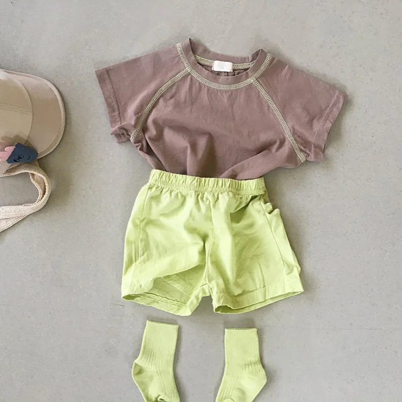 2024 Summer New Newborn Infant Short Sleeve Clothes Set Baby Boy Girl Soft Cotton T Shirt + Shorts Pant 2pcs Solid Clothes Set