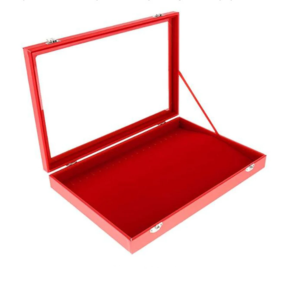 Large PU Leather Cover Jewelry Organizer Display Tray With Soft Velvet Slot Inserts Grids Necklace Bracelets Earring Display-Red