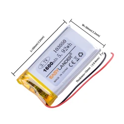 3.7V 1600mAh 103050 Rechargeable Lithium Li-ion Polymer Battery For Mp3 GPS PSP DVD mobile video game PAD E-books
