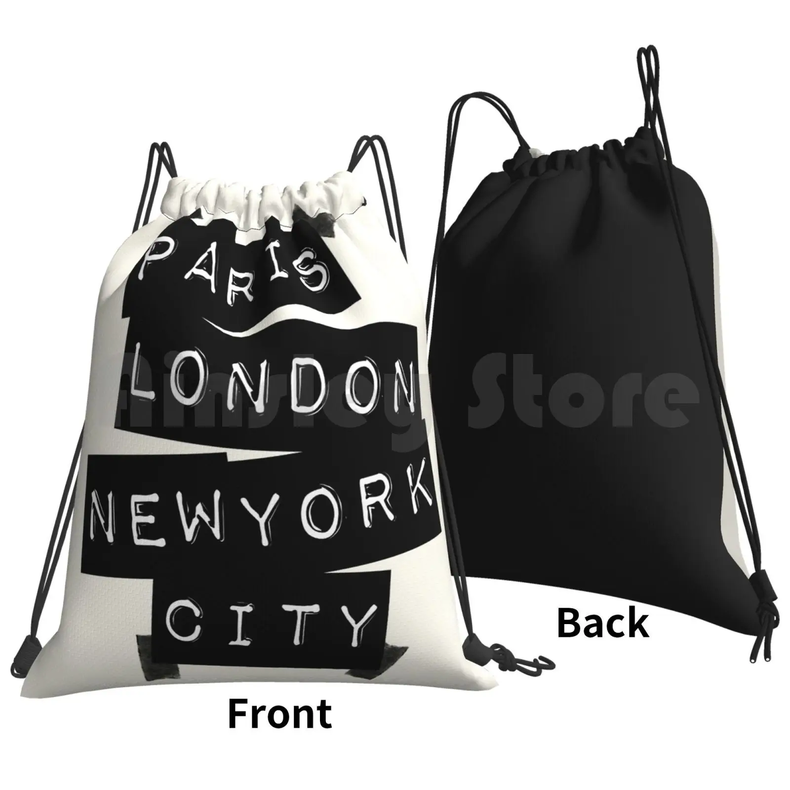 Paris. London. New York City. Backpack Drawstring Bags Gym Bag Waterproof Paris London New York City Travel Fun Cool