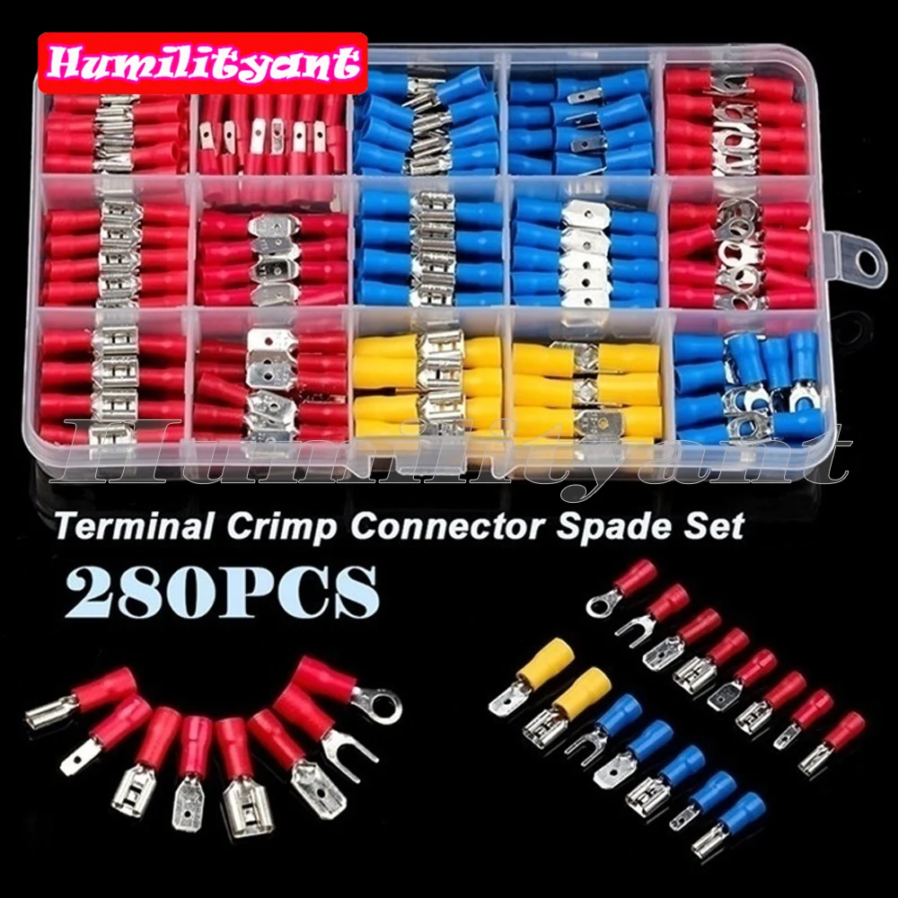 280PCS Assorted Female Male Crimp Spade Terminal Insulated Electrical Wire Connector Kits AWG 22-10