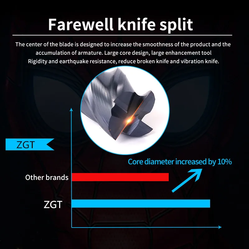 Imagem -03 - Zgt-tungsten Steel Milling Cutter Flute Alloy Carbide End Mill Cnc Tools Metal Cutter Wood Endmill Hrc50 mm mm mm mm 1pc