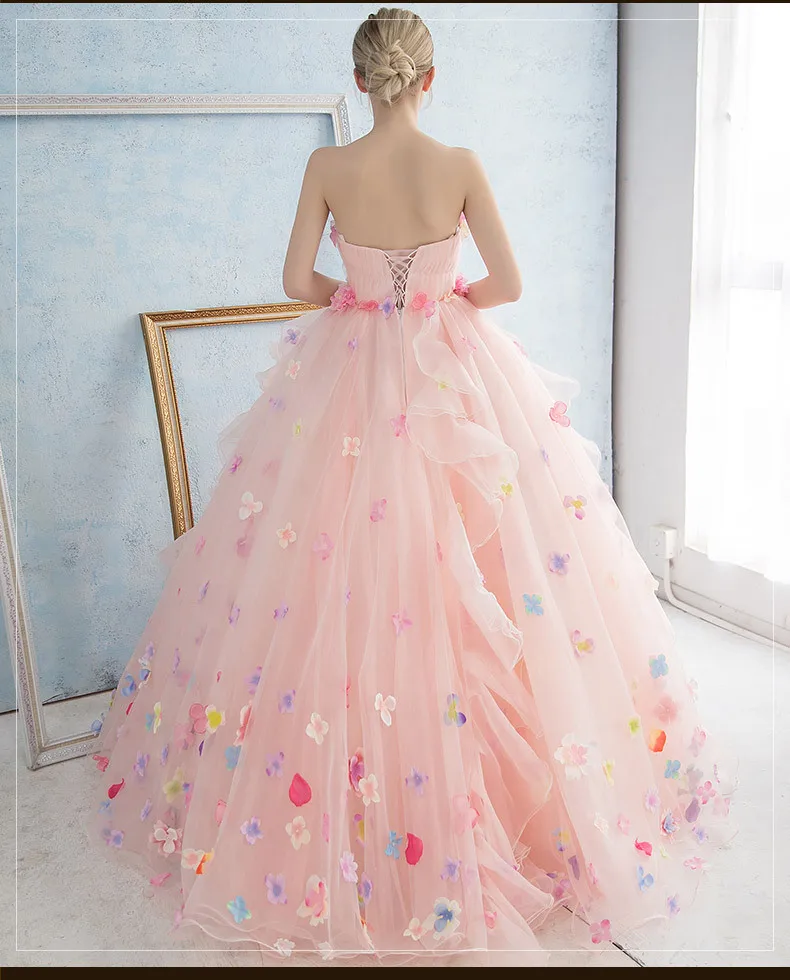 แสงสีชมพู Quinceanera 2021ไม่มี3D ดอกไม้ Backless เจ้าหญิงหวาน16บอลชุด Vestidos De 15ปี