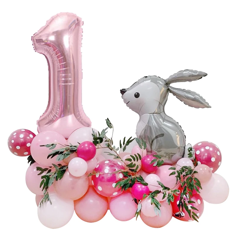 33pcs Grey Easter Bunny Cartoon Rabbit Balloons 40 Inch 123 Number Foil Globos Happy Kids Birthday Party Decorations Baby Shower