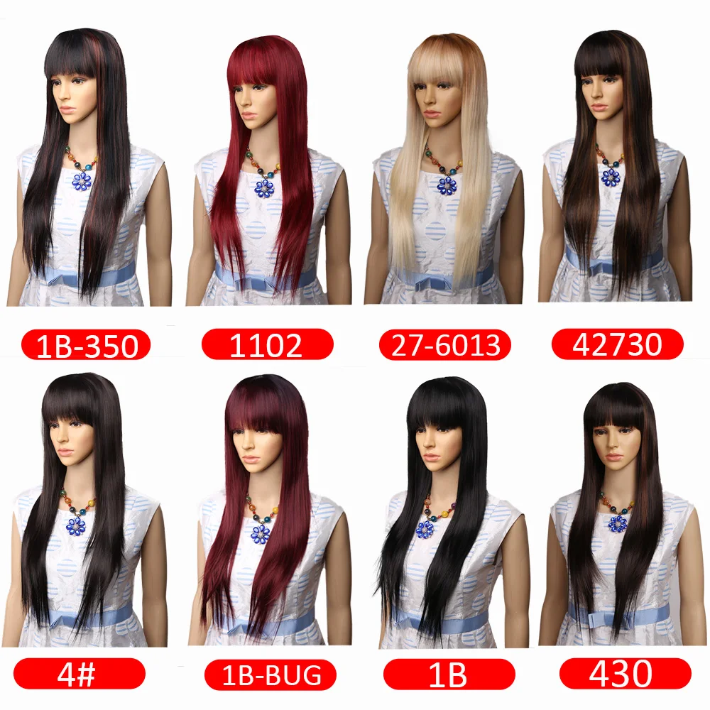 Amir Brown Synthetic Wigs For Women American African Long Straight Hair With Bangs Mixed Black And Brown Ombre Blonde Wig