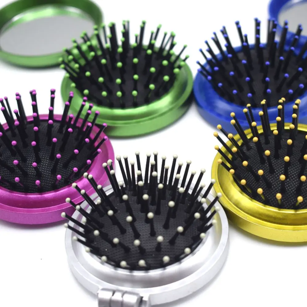 1Pcs High Quality Girls Portable Mini Folding Comb Airbag Massage Round Travel Hair brush With Mirror Hair Care Comb