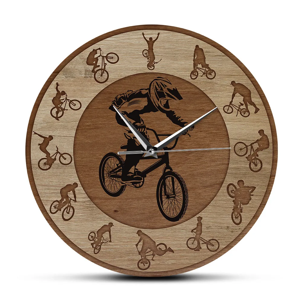 Freestyle BMX Acrylic Printed Wall Clock Extreme Sport Boy Room Bicycle Home Decor Cyclist Art Silent Wall Watch Bike Rider Gift