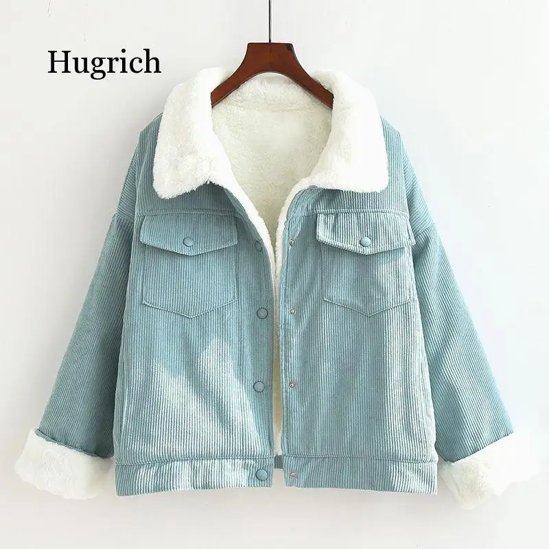 

Autumn Winter Corduroy Basic Jeans Jacket Warm Lambs Wool Bomber Jacket Women Long Sleeve Jacket Casual Denim Jacket 2021 New