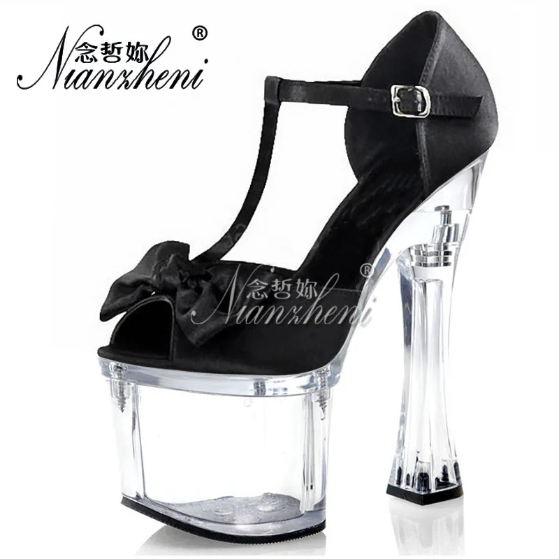 

7 inches Big Size Women's Sandals Butterfly Hollow Open Toe Thick platform Spool heels 18cm Super High heeled shoes Sexy Fetish