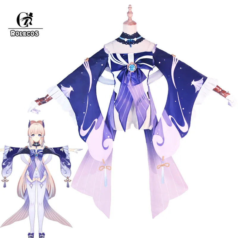 

ROLECOS Game Genshin Impact Kokomi Cosplay Costume Sangonomiya Kokomi Cosplay Costume Sexy Women Dress Halloween Ribbon Full Set