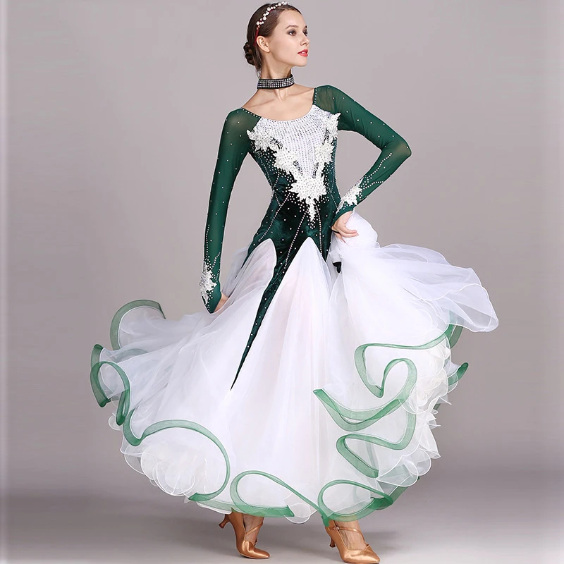 Disfraz de salón para mujer, vestido de baile con diamantes, flamenco, Samba, falda Swing grande latina, traje de actuación, competición, Ropa de baile para fiesta para niña