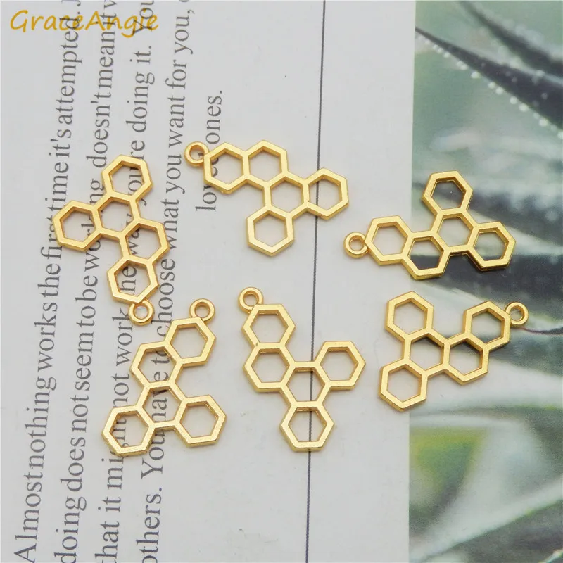 10pcs Honey Comb Charms Necklace Pendant Gold Color Animal Bees Jewelry Handmade Bracelet DIY Jewelry Earrings Chokers Crafts