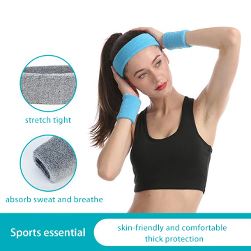 Towel Sports Wristband Headband Set Hairband Running Basketball Wrist Sweat Band Wristband Headband Set Health Protective Gear