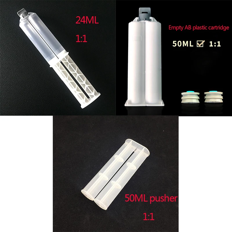 two-component empty epoxy resin 1:1 AB 50ml cartridge+pusher+24ML plastic tube