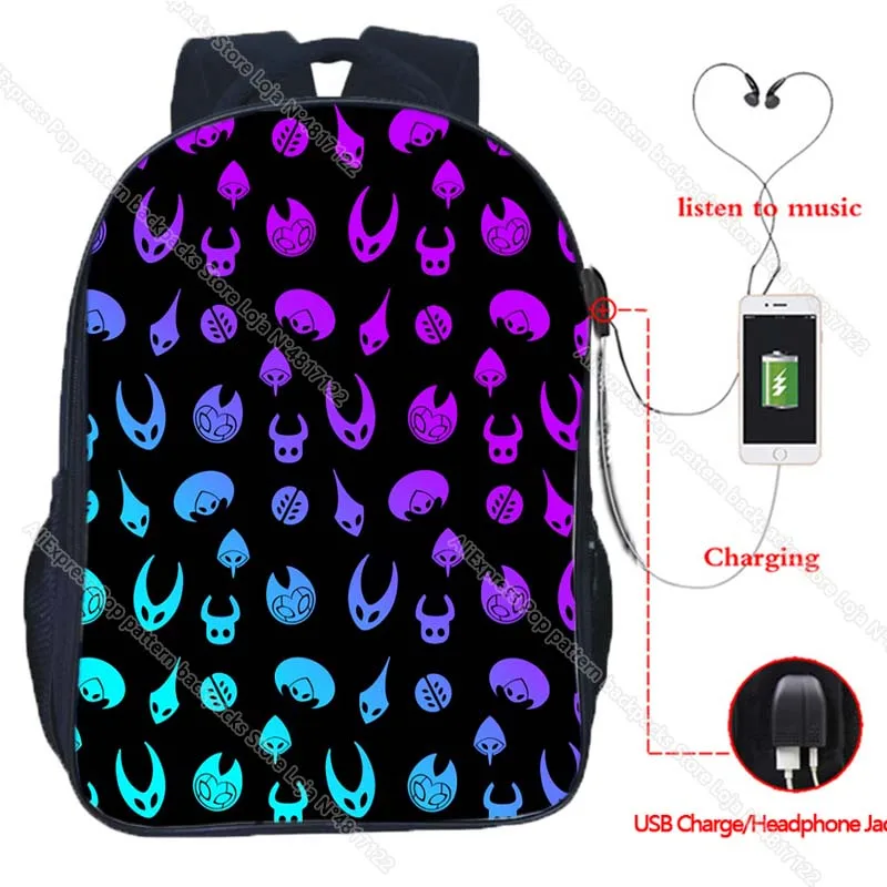 Imagem -03 - Jogo Oco Cavaleiro Usb Mochila Estudantes Anime Bolsas de Escola Meninos Meninas Crianças Adolescentes dos Desenhos Animados Unisex Viagem Portátil Mochila