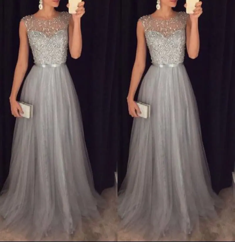 2020 Women Long Chiffon Lace Evening Formal Party Ball Gown Prom Bridesmaid Dress Lace Floral Maxi Dresses