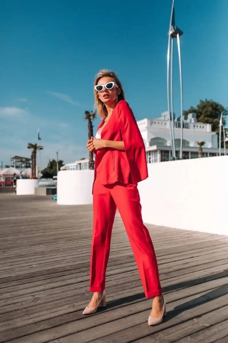 Traje de noche con alfombra roja para mujer, traje de manga larga para madre de novia, vestido de fiesta, ropa de graduación, pantalones, 2 uds.