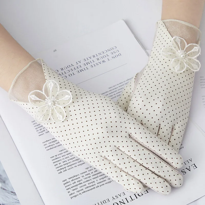 Women Fashion Knit Lace Driving Touch Screen Thin Cotton Gloves Sexy Summer UV Sunscreen Short Sun Bow Dots Flower Glove I29