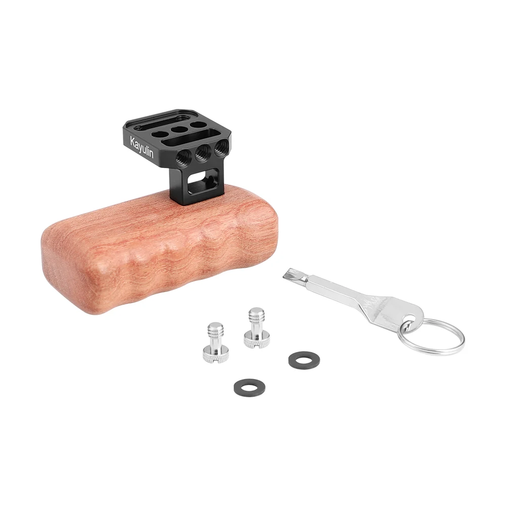 Kayulin impugnatura sinistra in legno con due viti da 1/4 "-20 per gabbia universale per fotocamera Dslr