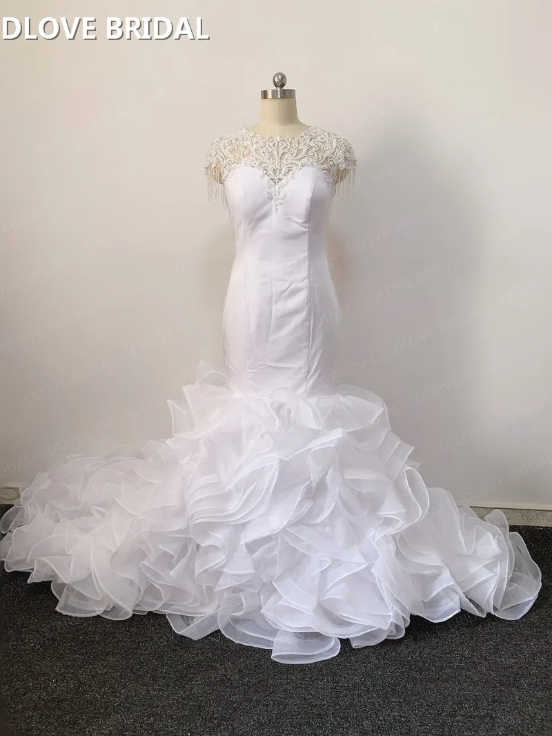 Custom Made Mermaid Wedding Dresses Ruffles Skirt Bridal Gown Factory Real Photos