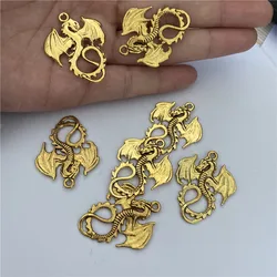 24PCS Antique Gold Color Alloy Flying Dragon Man Necklace Pendant Bracelet Charms Punk Animal Jewelry Findings 31656