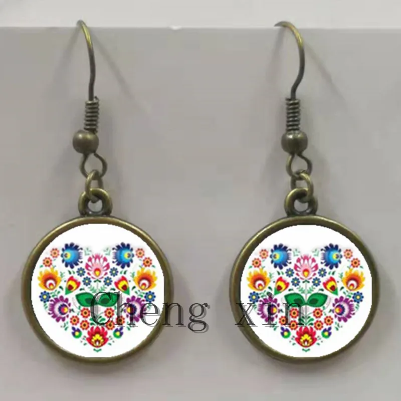 Polish folk art pattern earrings fashion jewelry modern paper-cut element floral earrings girl