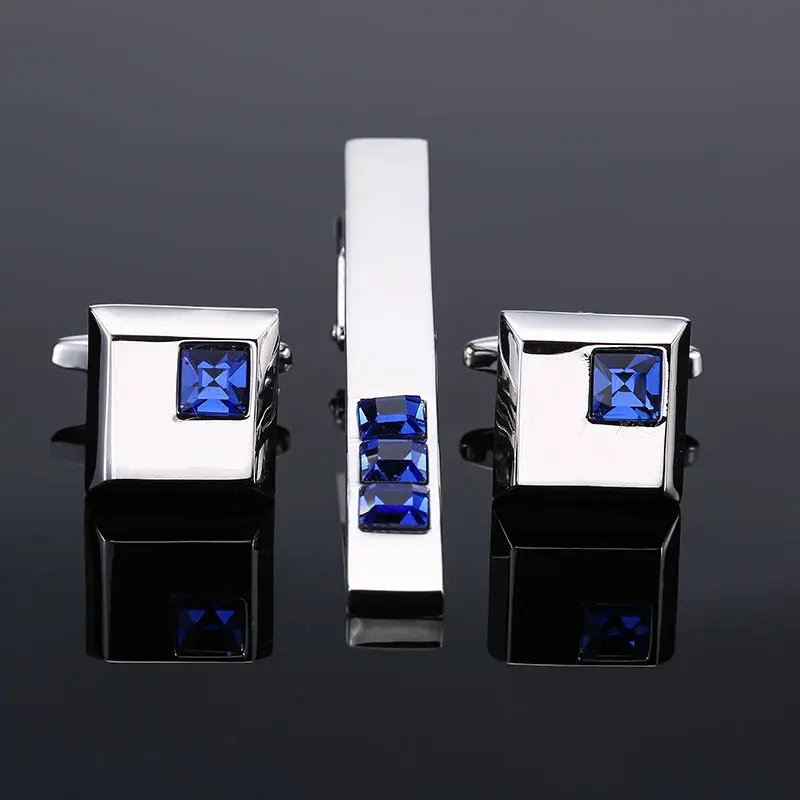 a set High quality brass enamel necktie clip cufflink suit men\'s business dress accessories French shirt cufflink tie clip set