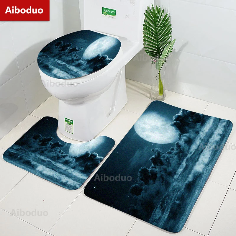 

Aiboduo Drop Shipping 3pcs/set Non SlipToilet Lid Cover Set S M Size Carpet Bath Mat Bule Cloud Sea Home Decoration Restroom Rug