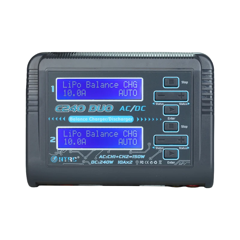 

RC Charger HTRC C240 DUO AC 150W DC 240W 10A Touch Screen Dual Channel Battery Balance Charger Discharger For RC Models Battery