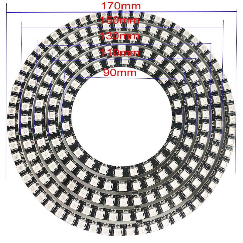 WS2812B DIY RGB LED pierścień 37 do 24 led/m okrągły moduł SK6812 5050 zintegrowany sterownik czarny PCB DC5V pełny kolor LED pierścień